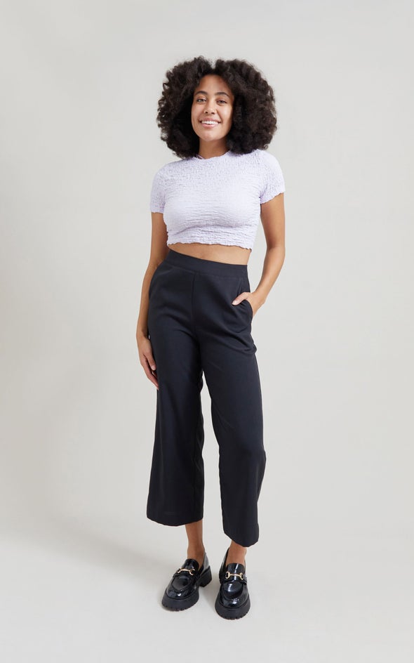 Flat Front Tailored Cropped Pants Black