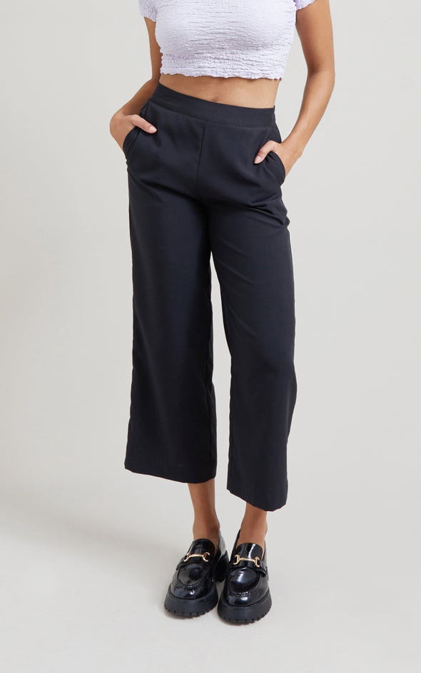 Flat Front Tailored Cropped Pants Black