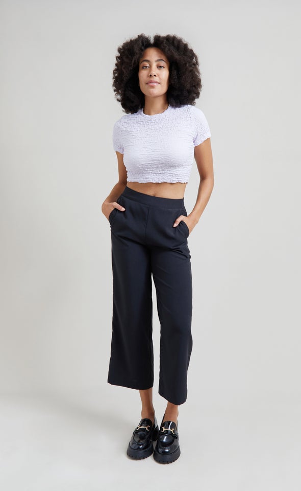 Flat Front Tailored Cropped Pants Black