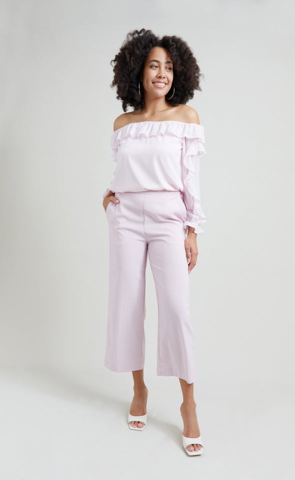 Flat Front Tailored Cropped Pants Blush