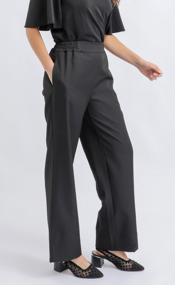 Flat Front Wide Leg Pant Black