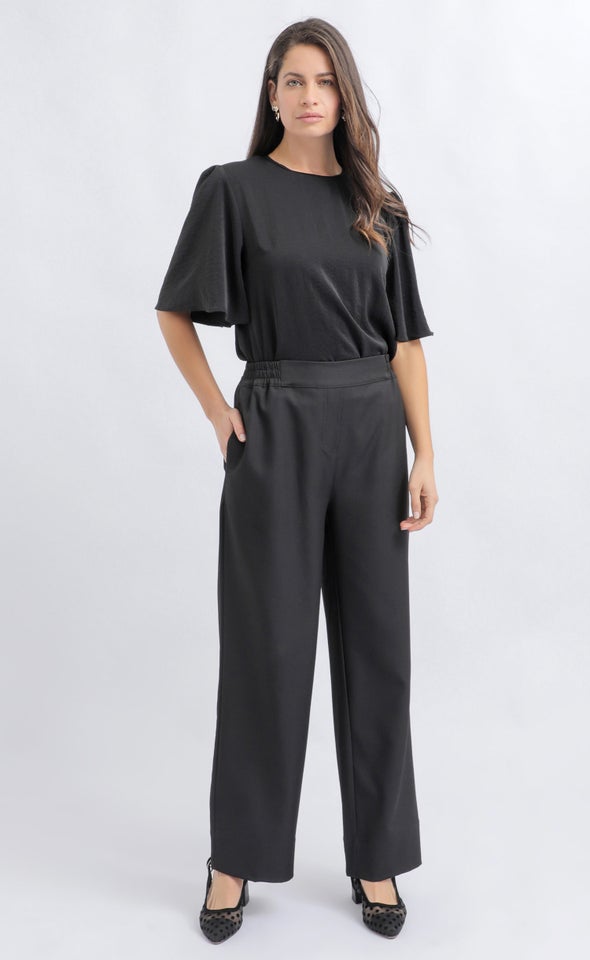 Flat Front Wide Leg Pant Black