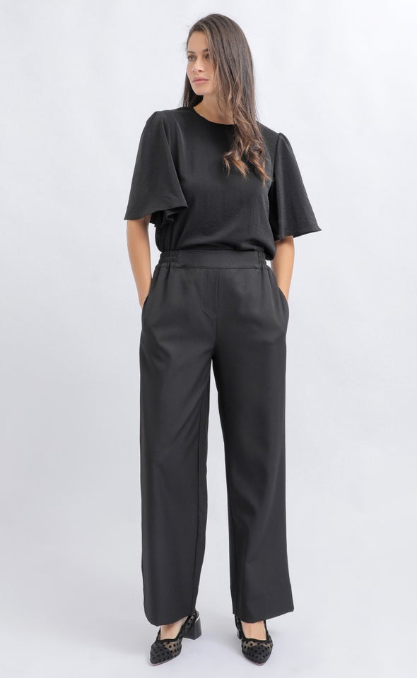 Flat Front Wide Leg Pant Black