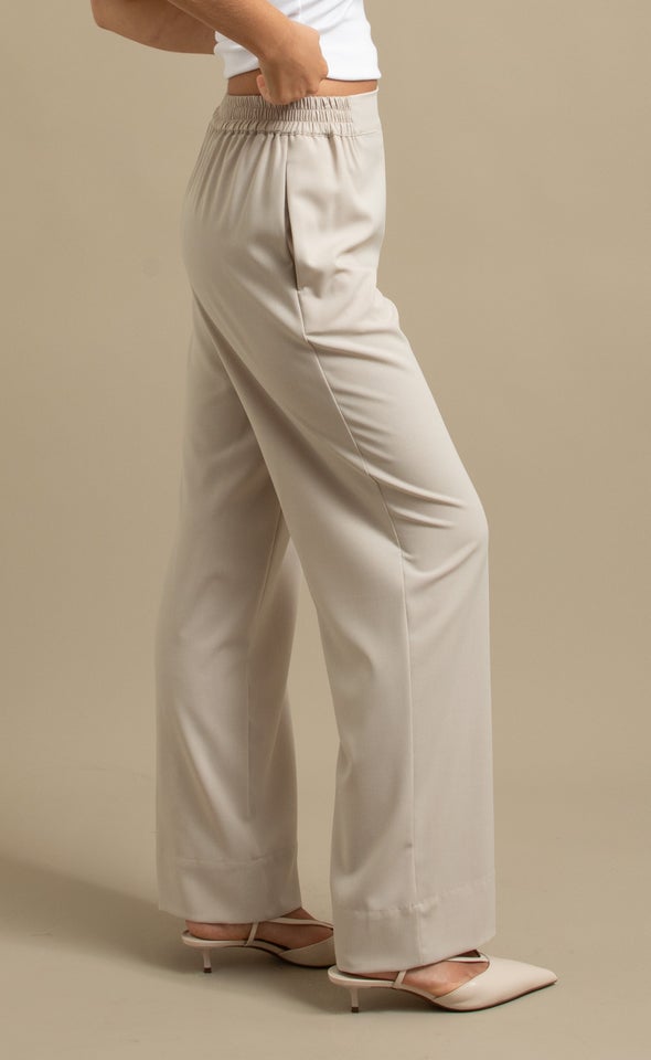 Flat Front Wide Leg Pant Natural
