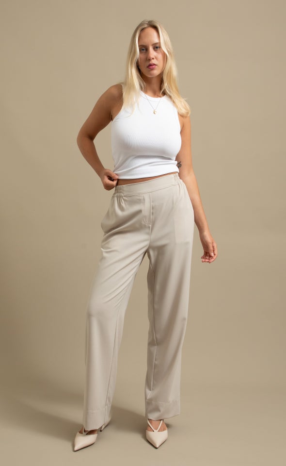 Flat Front Wide Leg Pant Natural