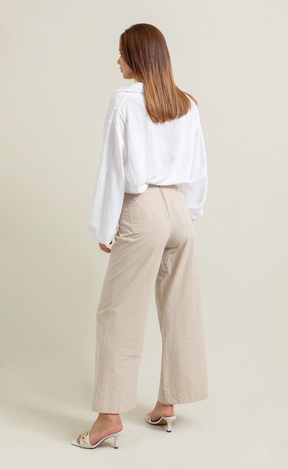 Flat Front Wide Leg Pants Natural