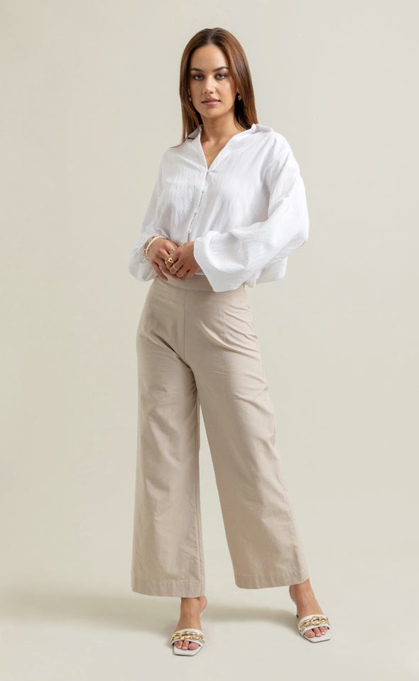 Flat Front Wide Leg Pants Natural