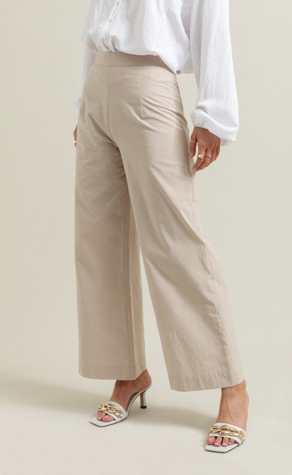 Flat Front Wide Leg Pants Natural