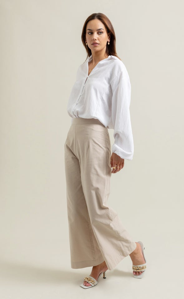 Flat Front Wide Leg Pants Natural