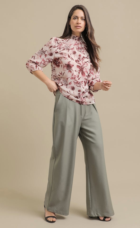 Floral Chiffon High Neck Top Maroon Print
