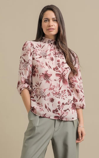 Floral Chiffon High Neck Top