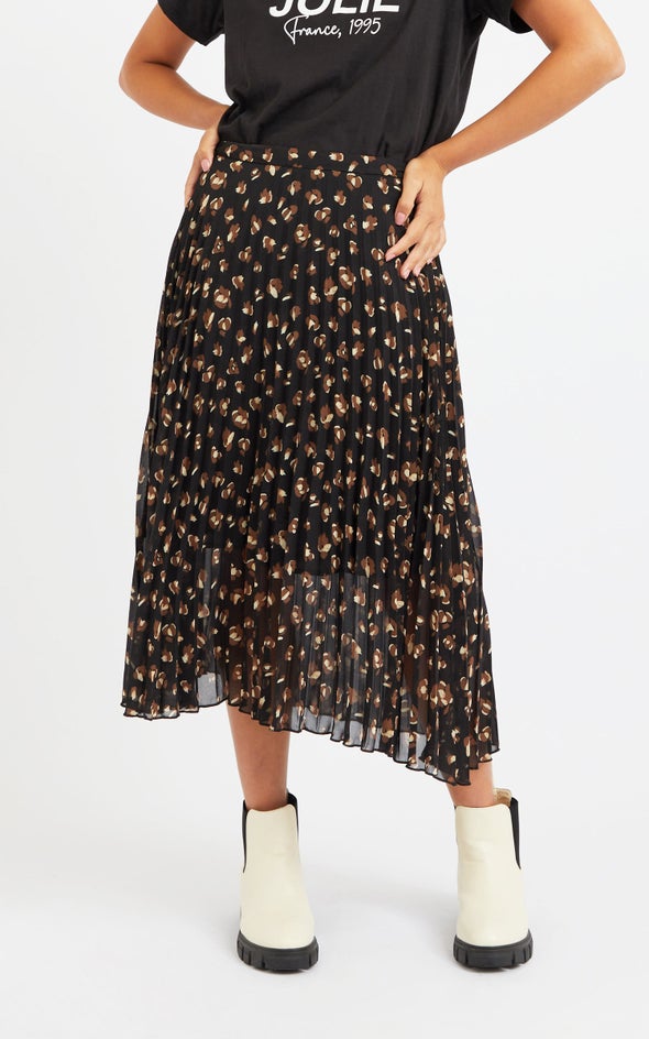 Floral Chiffon Pleat Skirt Black Print