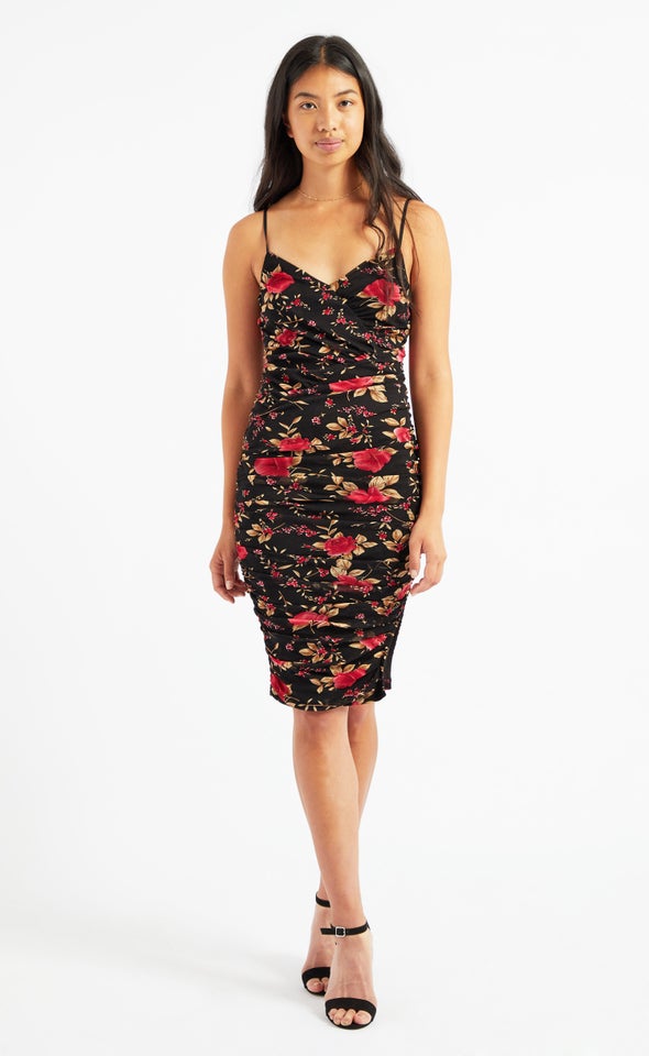 Floral Mesh Ruched Dress | Pagani