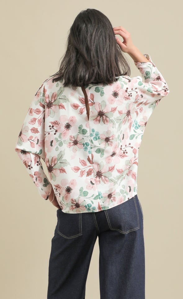 Floral Print Batwing Top Pistachio Floral