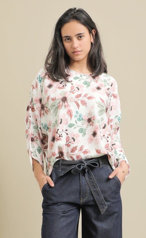 Floral Print Batwing Top Pistachio Floral