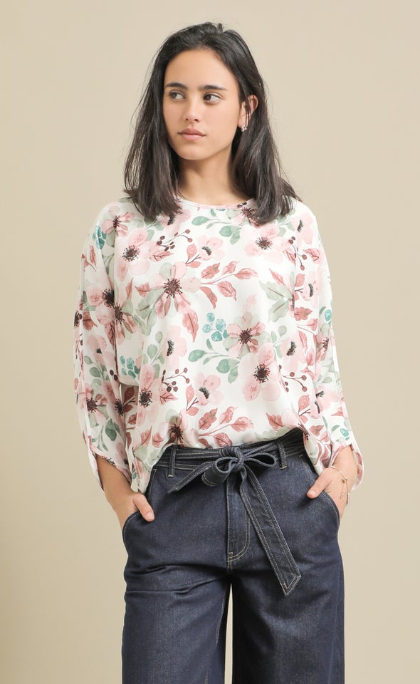 Floral Print Batwing Top Pistachio Floral