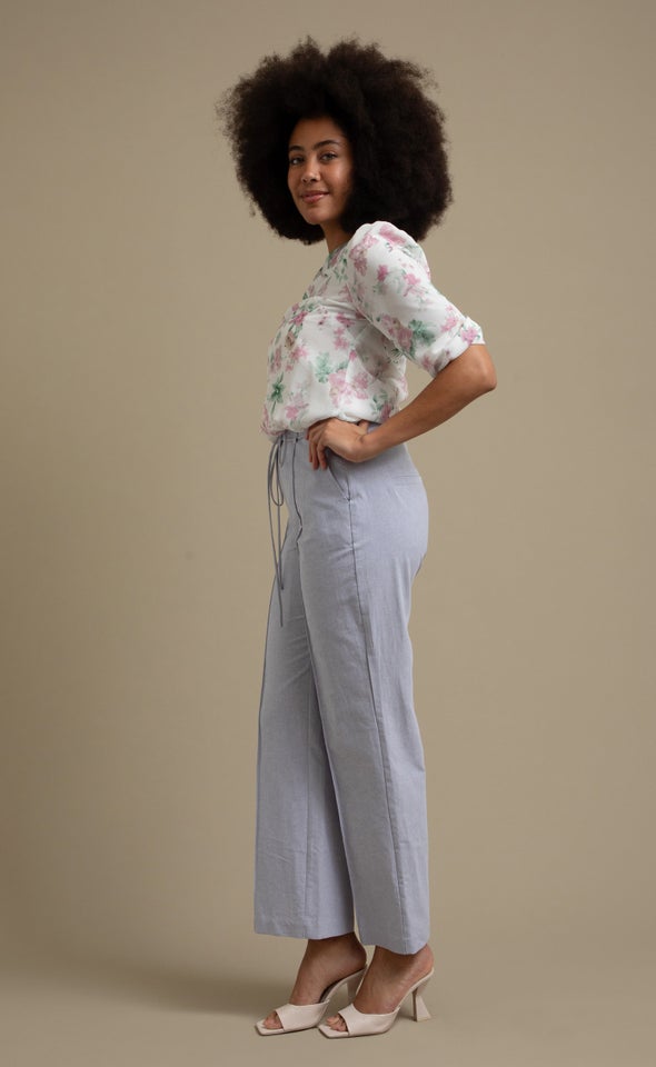 Floral Print Elastic Hem Top Cream/pink Floral