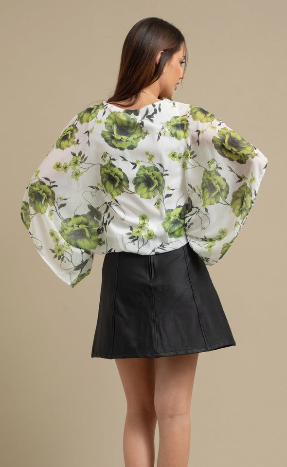 Floral Print Kaftan Top Cream Olive Print
