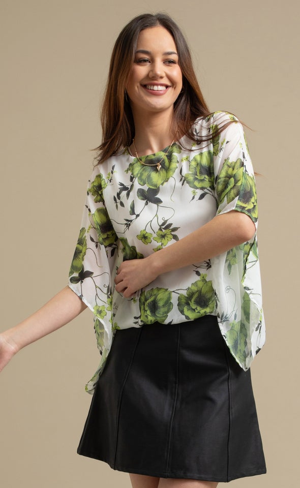 Floral Print Kaftan Top Cream Olive Print