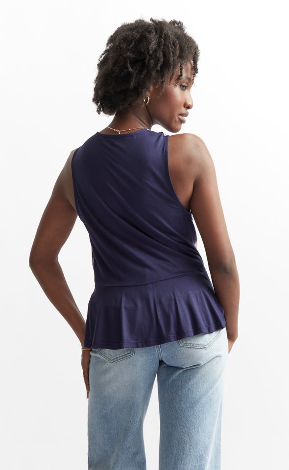 Floral Print Peplum Top Navy Floral