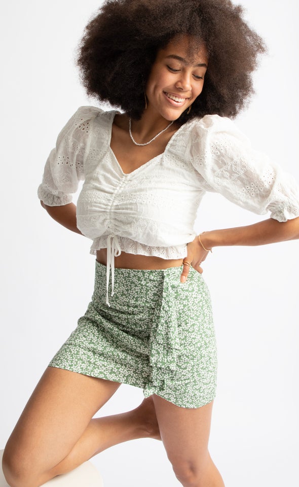 Floral Side Frill Mini Sage/white