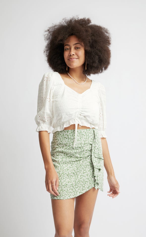 Floral Side Frill Mini Sage/white