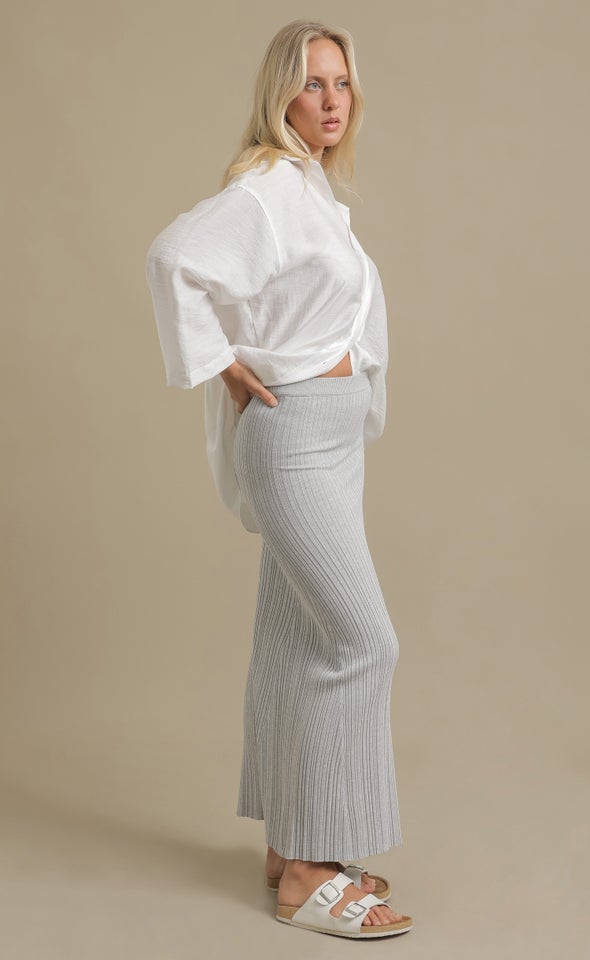Fluted Hem Ribbed Maxi Skirt Grey Marle