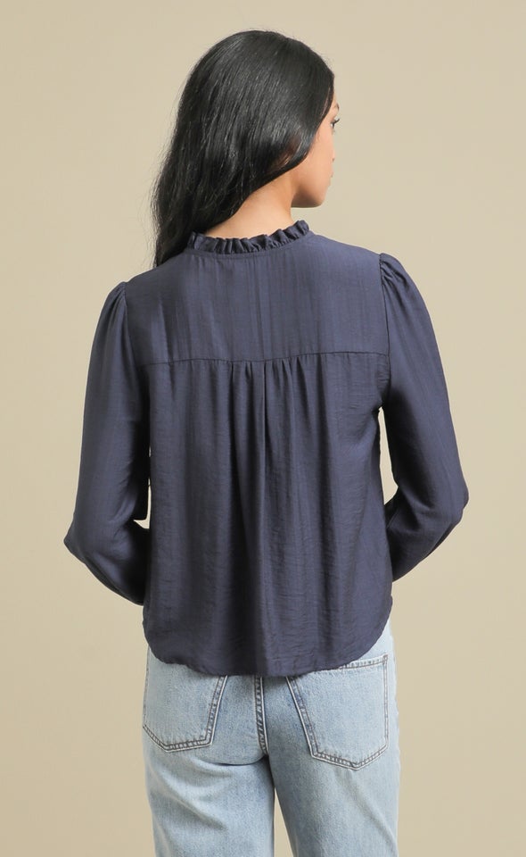Frill Band Collar Shirt Navy