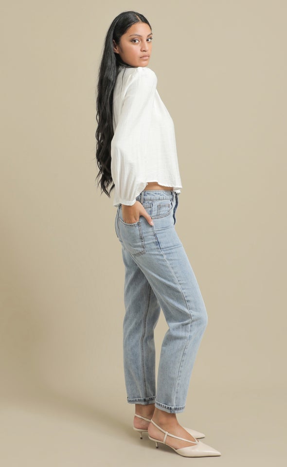 Frill Band Collar Shirt White