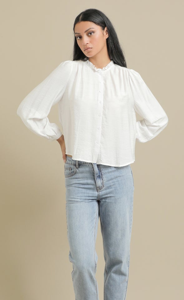 Frill Band Collar Shirt White