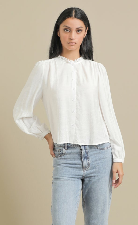 Frill Band Collar Shirt White