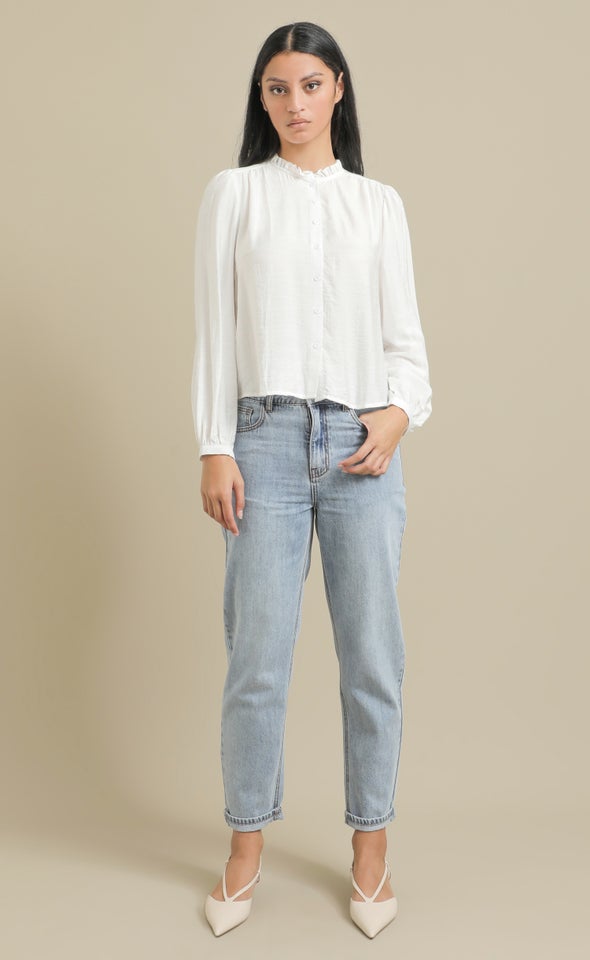 Frill Band Collar Shirt White