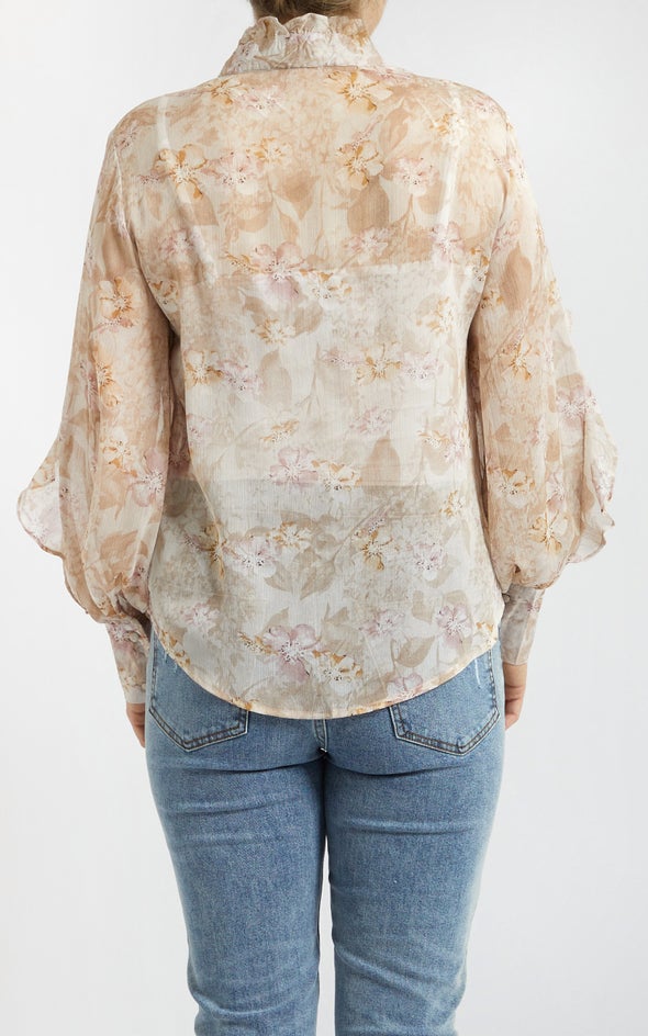 Frill Detail Printed Shirt Blush Print