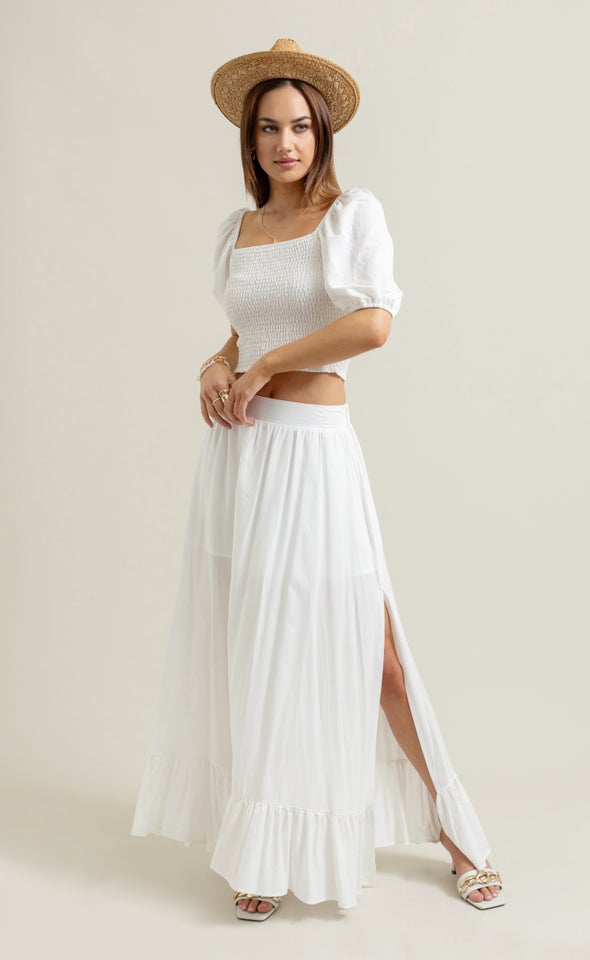 Frilled Hem Maxi White