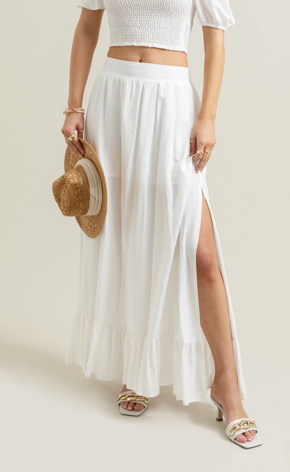 Frilled Hem Maxi White