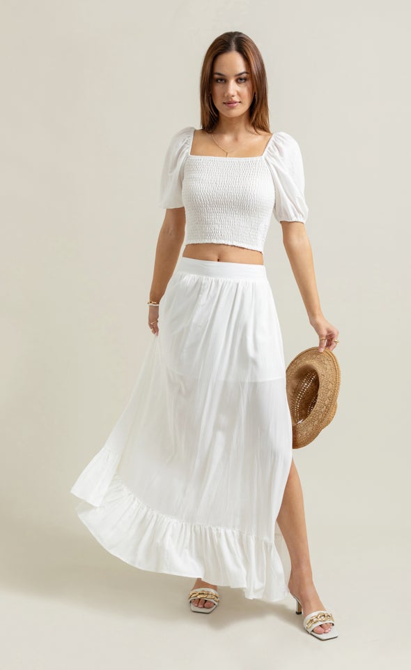 Frilled Hem Maxi White