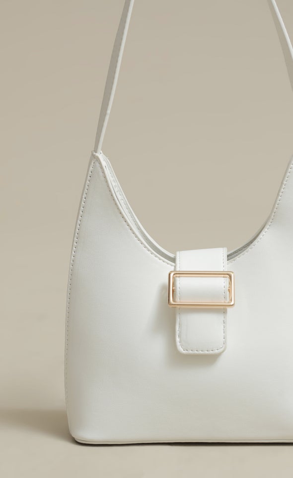 Front Buckle Tote White