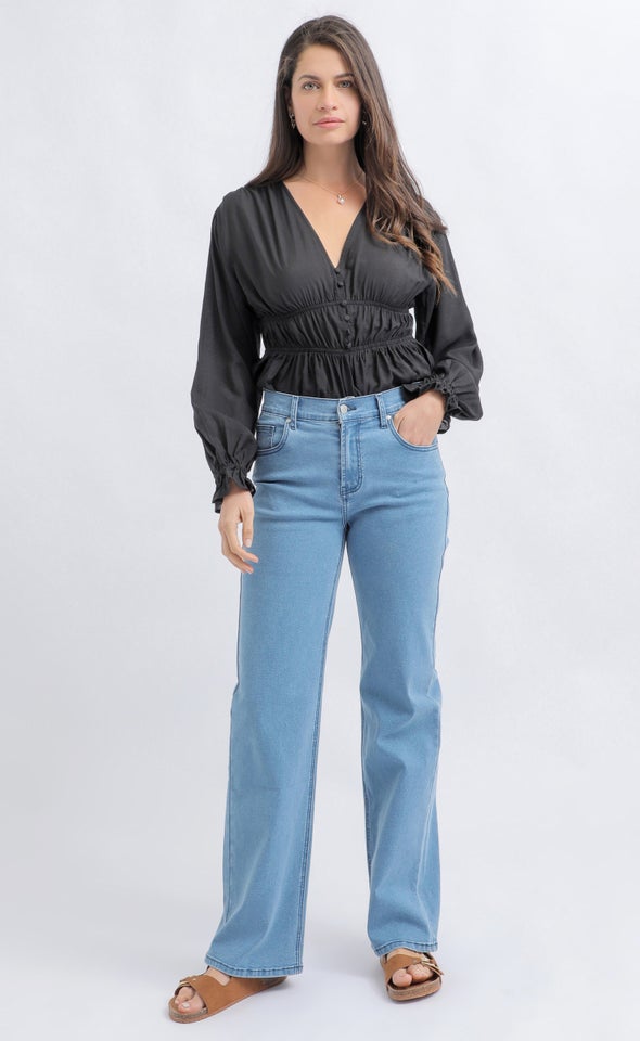 Front Crease Straight Leg Jean Blue