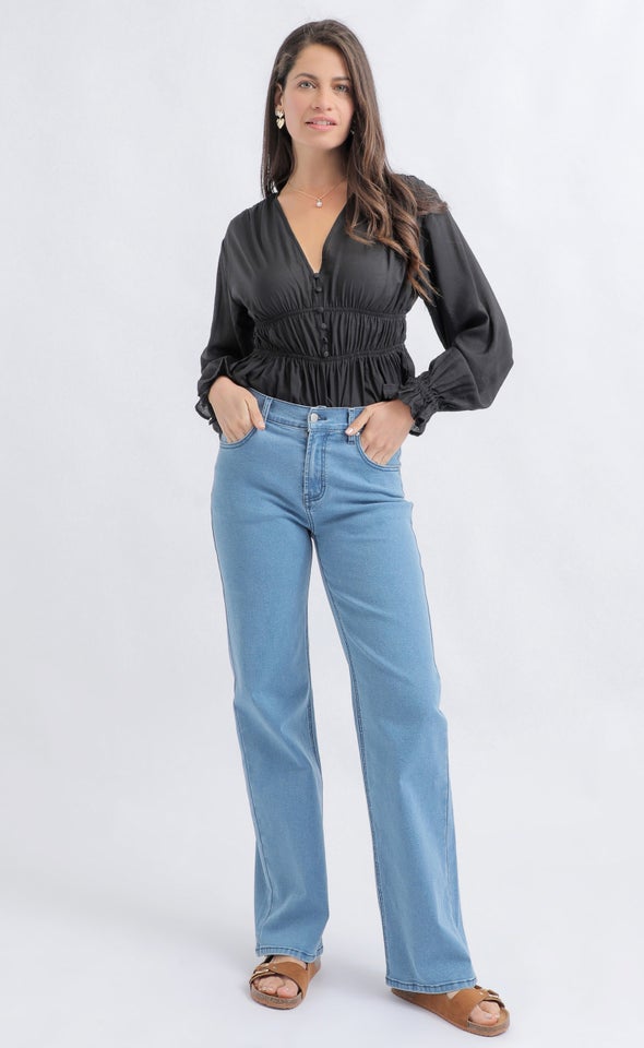 Front Crease Straight Leg Jean Blue