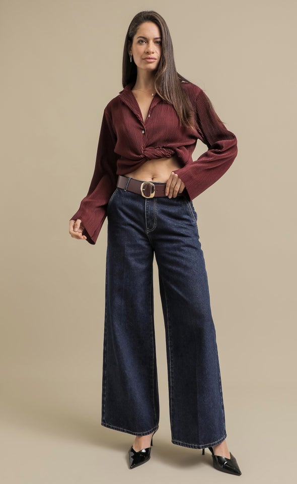 Front Crease Wide Leg Jeans Dark Wash