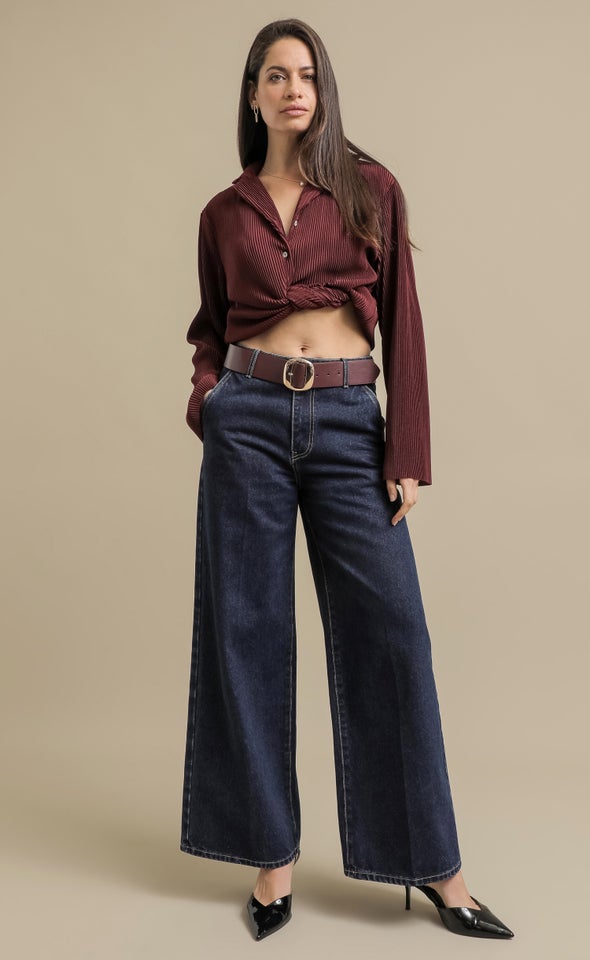 Front Crease Wide Leg Jeans Dark Wash