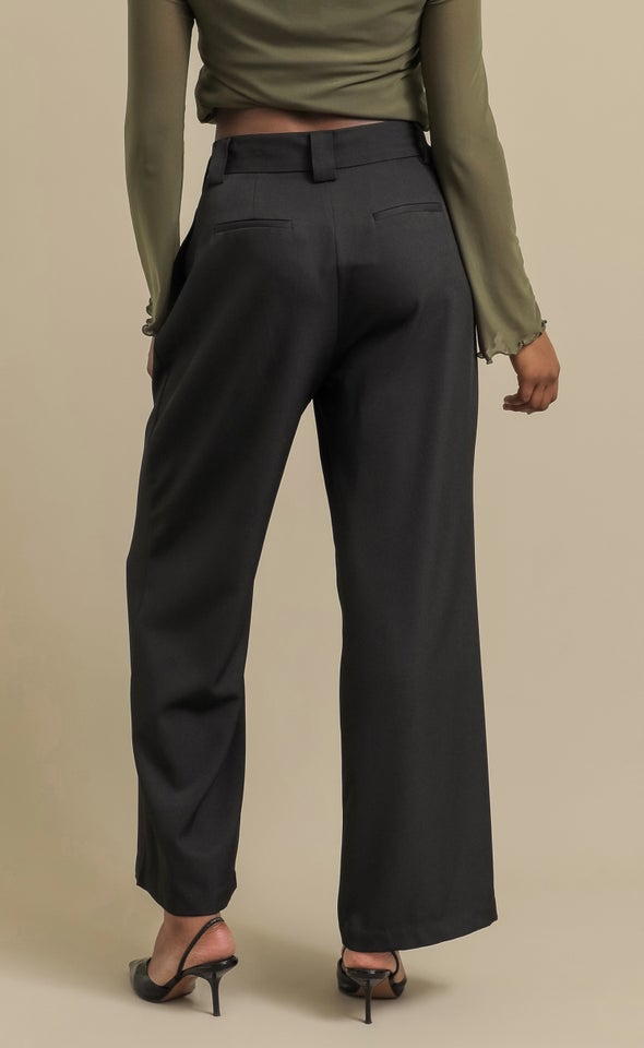 Front Fold Detail Wide Pants Black