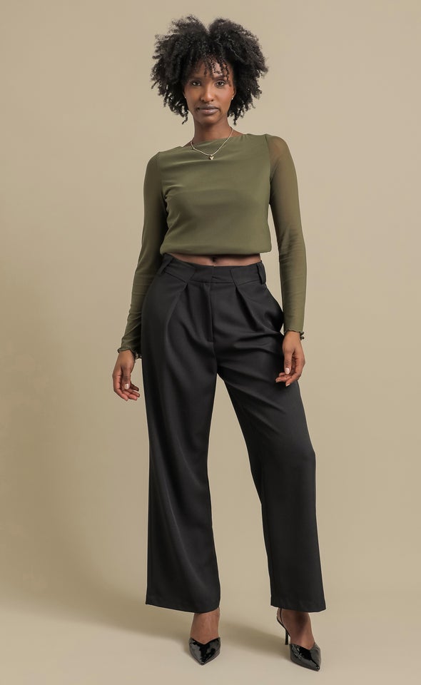 Front Fold Detail Wide Pants
