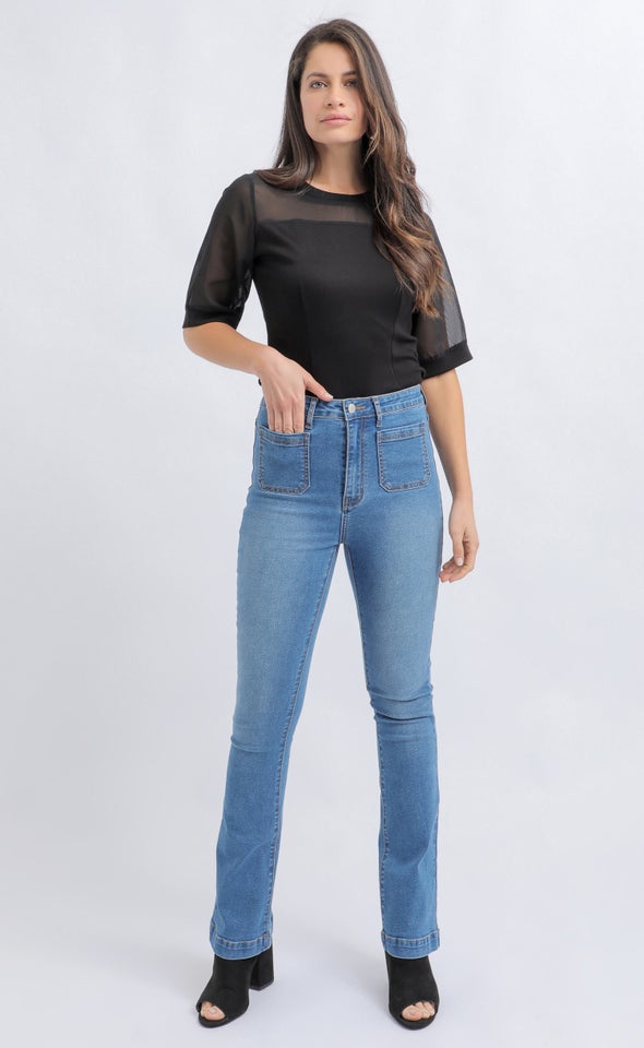 Front Pocket Flare Jeans Blue