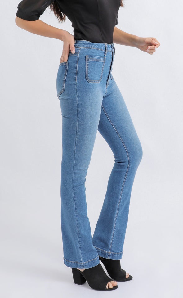 Front Pocket Flare Jeans Blue