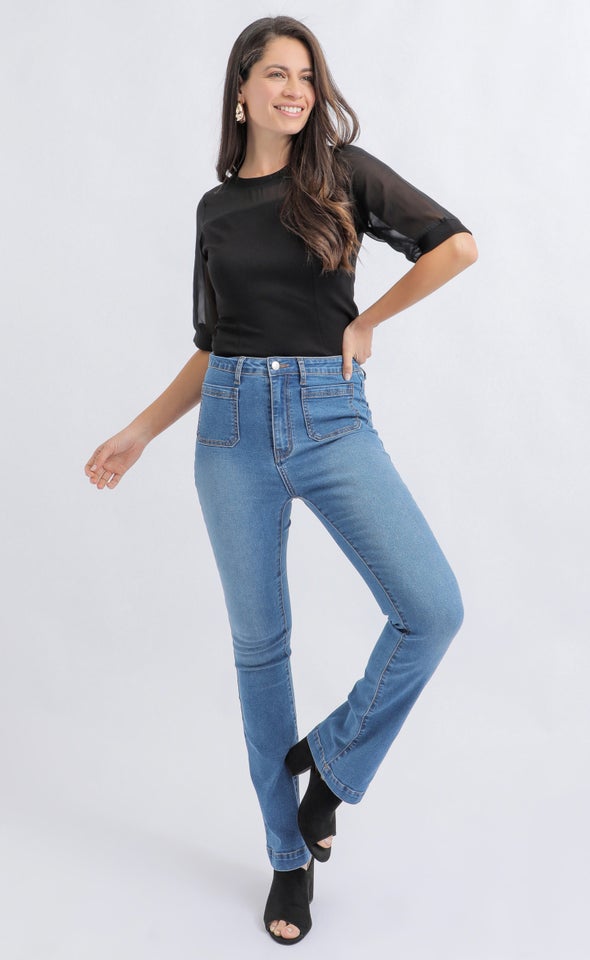 Front Pocket Flare Jeans Blue