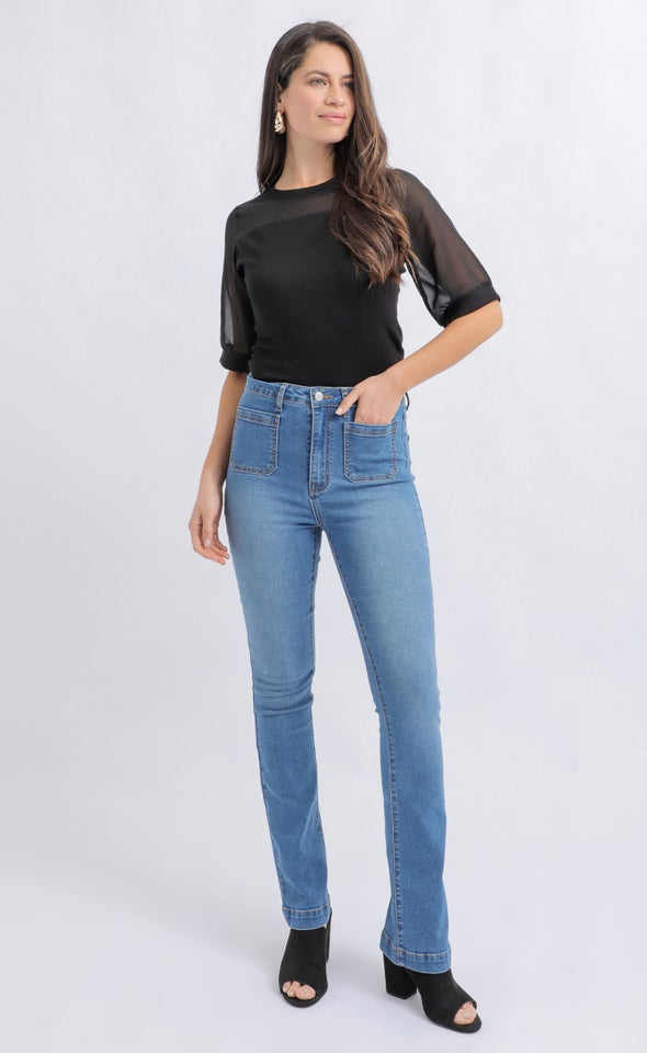 Front Pocket Flare Jeans Blue