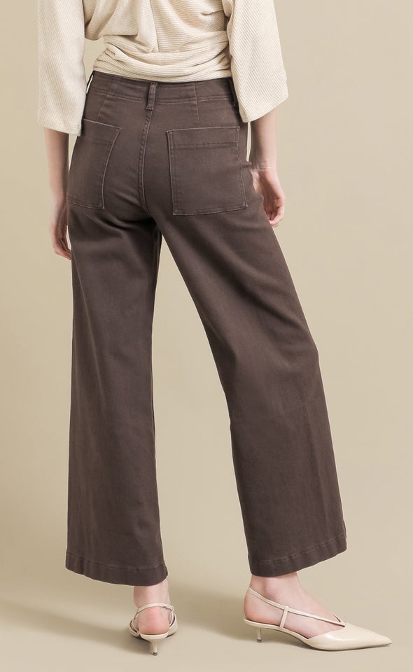 Front Seam Back Pocket Jeans Chocolate