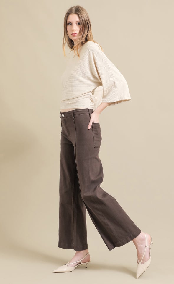 Front Seam Back Pocket Jeans Chocolate