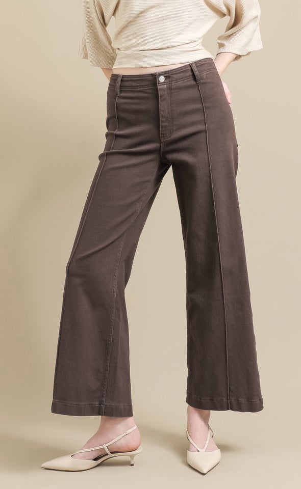Front Seam Back Pocket Jeans Chocolate